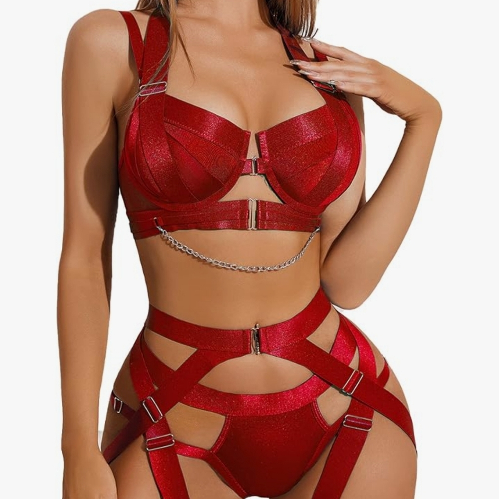 Red strappy lingerie set